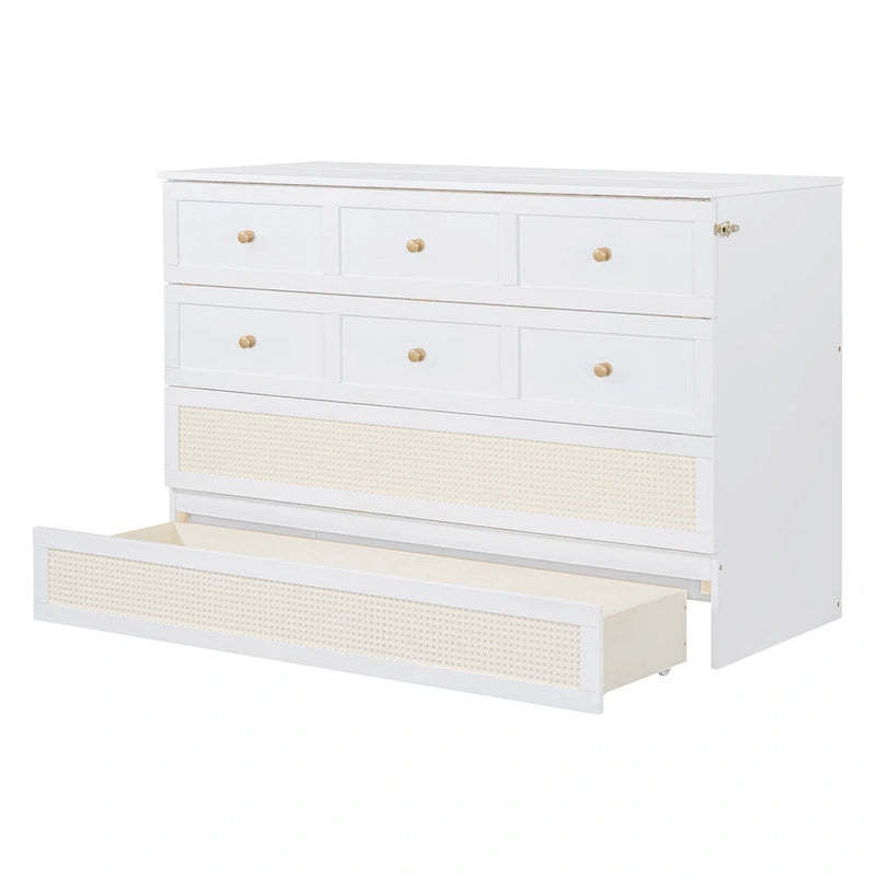 White Queen Size Murphy Bed with Storage and Large Drawers