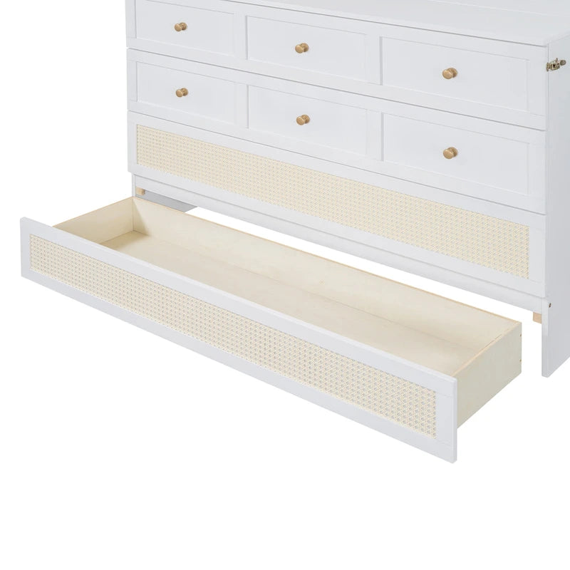 White Queen Size Murphy Bed with Storage and Large Drawers