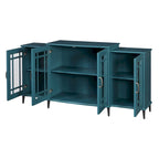 Teal Blue 62 TV Stand with Glass Doors and Shelves for Living Room