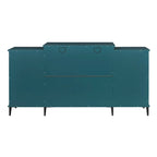 Teal Blue 62 TV Stand with Glass Doors and Shelves for Living Room