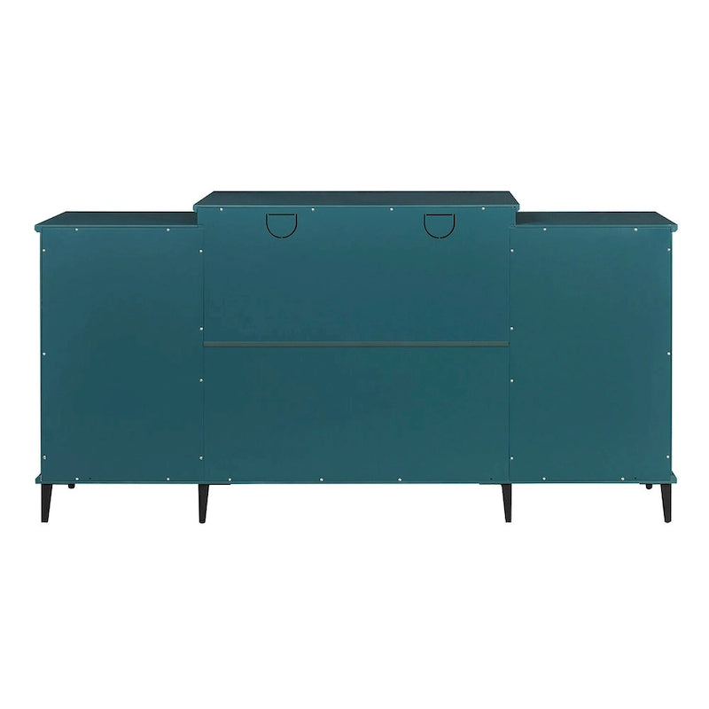 Teal Blue 62 TV Stand with Glass Doors and Shelves for Living Room