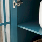 Teal Blue 62 TV Stand with Glass Doors and Shelves for Living Room