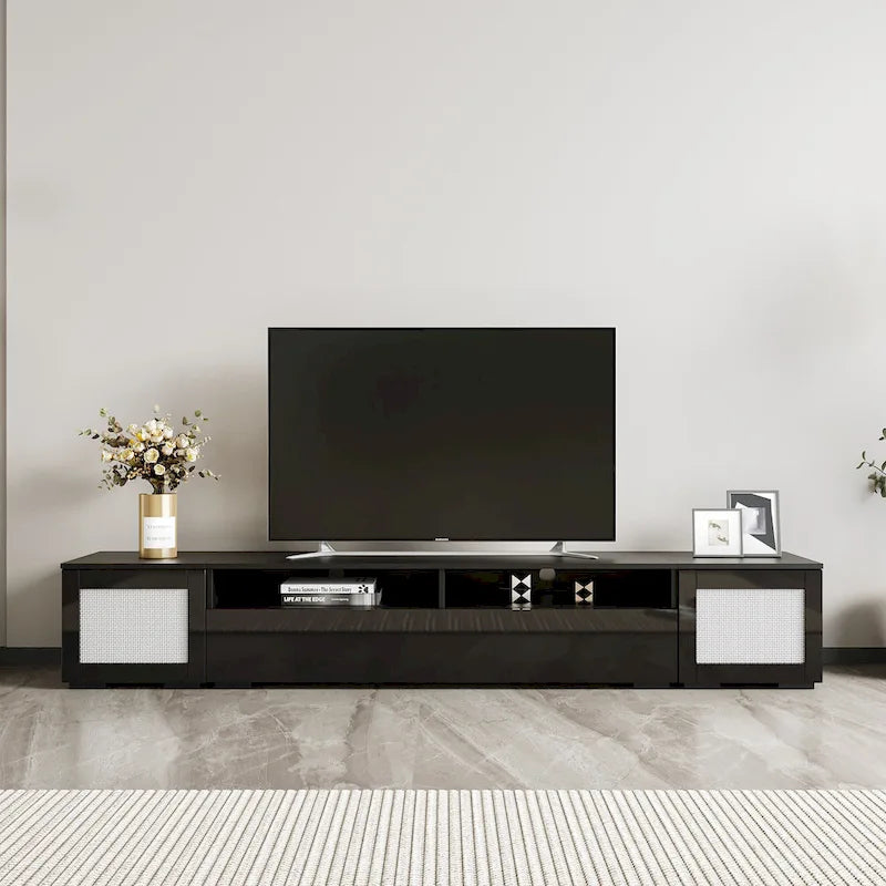Black 82-Inch TV Stand with Push-Open Doors and LED for TVs up to 90 Inches