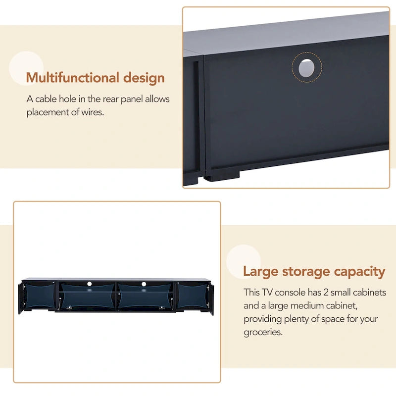 Black 82-Inch TV Stand with Push-Open Doors and LED for TVs up to 90 Inches