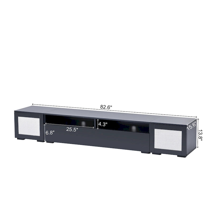 Black 82-Inch TV Stand with Push-Open Doors and LED for TVs up to 90 Inches