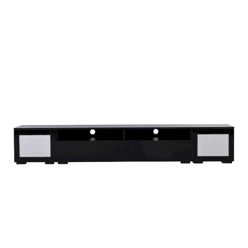 Black 82-Inch TV Stand with Push-Open Doors and LED for TVs up to 90 Inches