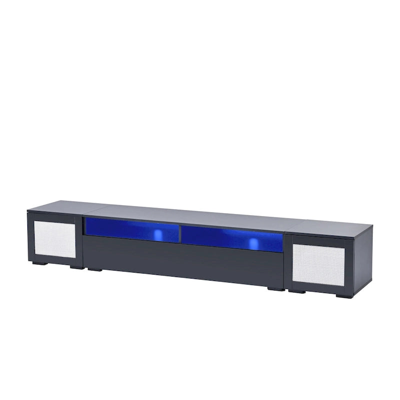 Black 82-Inch TV Stand with Push-Open Doors and LED for TVs up to 90 Inches