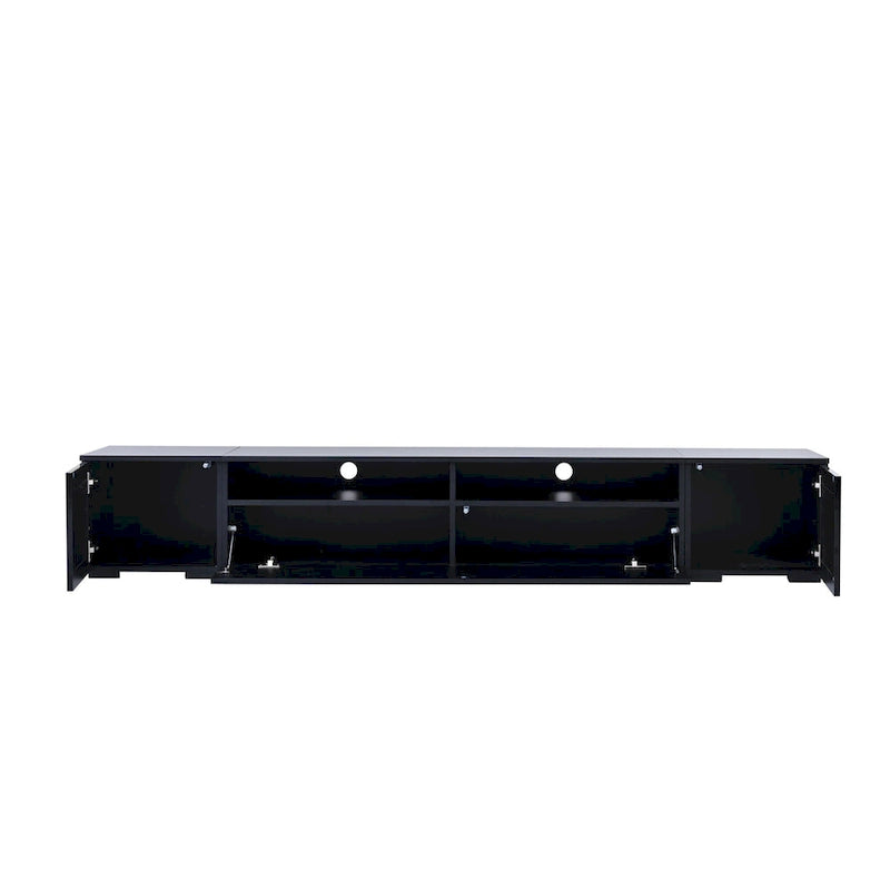 Black 82-Inch TV Stand with Push-Open Doors and LED for TVs up to 90 Inches