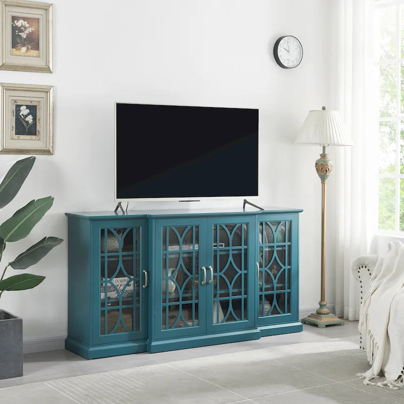 Teal Blue Modern 62 TV Stand with Large Top and 6 Shelves