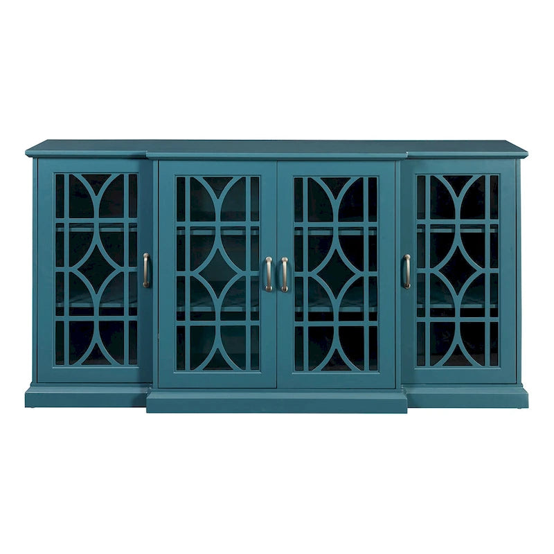 Teal Blue Modern 62 TV Stand with Large Top and 6 Shelves