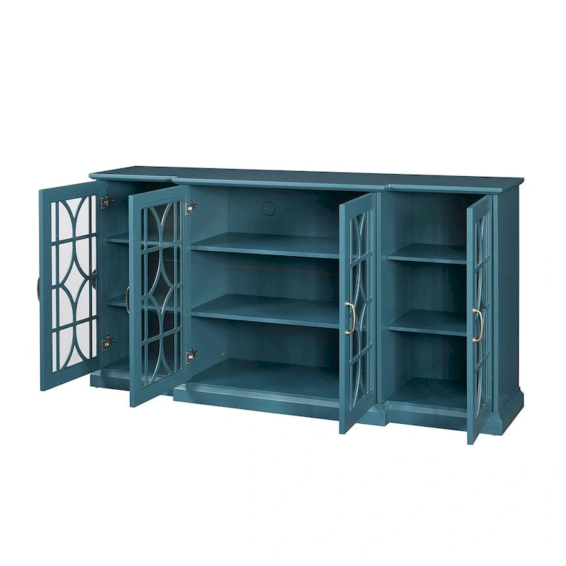 Teal Blue Modern 62 TV Stand with Large Top and 6 Shelves