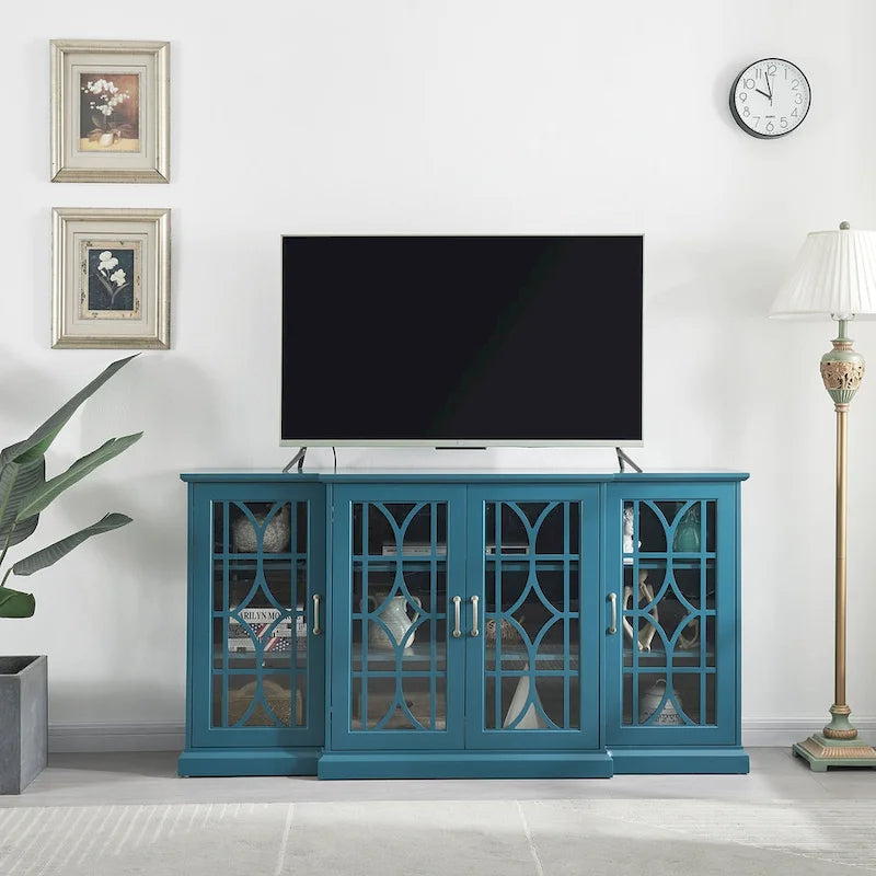 Teal Blue Modern 62 TV Stand with Large Top and 6 Shelves