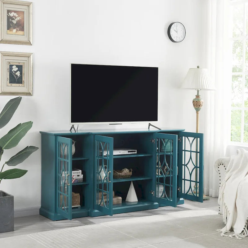 Teal Blue Modern 62 TV Stand with Large Top and 6 Shelves