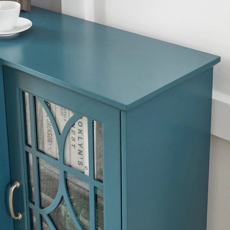 Teal Blue Modern 62 TV Stand with Large Top and 6 Shelves