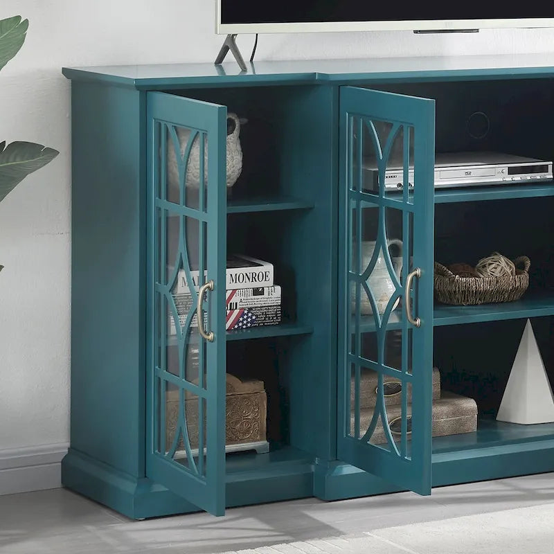 Teal Blue Modern 62 TV Stand with Large Top and 6 Shelves