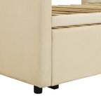 Beige Upholstered Twin Daybed with Pop-Up Trundle