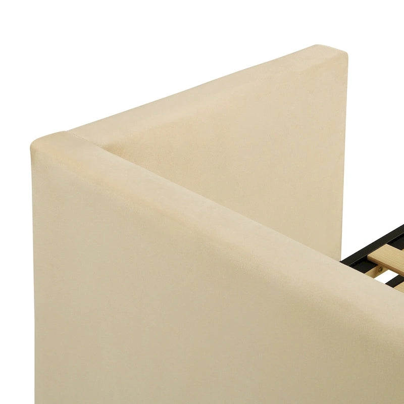 Beige Upholstered Twin Daybed with Pop-Up Trundle