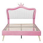 Pink Full Size LED Crown Headboard Platform Bed: Constructed with MDF, Plywood, PU, Metal, Bearing 600LBS