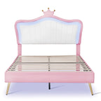 Pink Full Size LED Crown Headboard Platform Bed: Constructed with MDF, Plywood, PU, Metal, Bearing 600LBS
