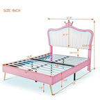 Pink Full Size LED Crown Headboard Platform Bed: Constructed with MDF, Plywood, PU, Metal, Bearing 600LBS
