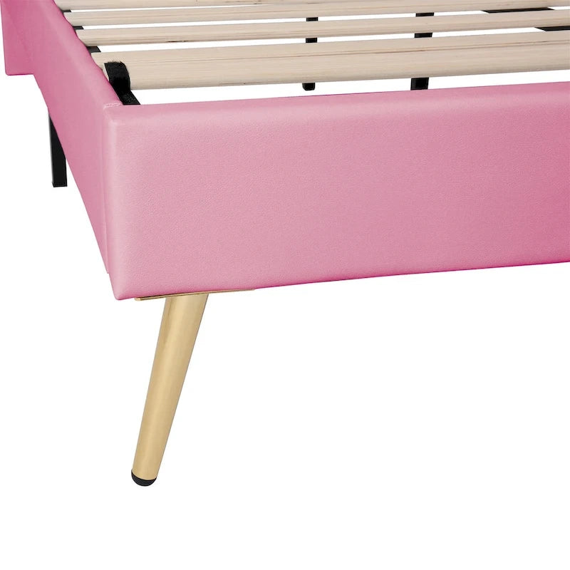 Pink Full Size LED Crown Headboard Platform Bed: Constructed with MDF, Plywood, PU, Metal, Bearing 600LBS