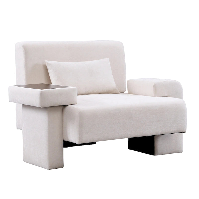 Polyester Oversized Armchair with Storage Asymmetrical Armrest and Modern Mid-Century Chair, 225lb Capacity