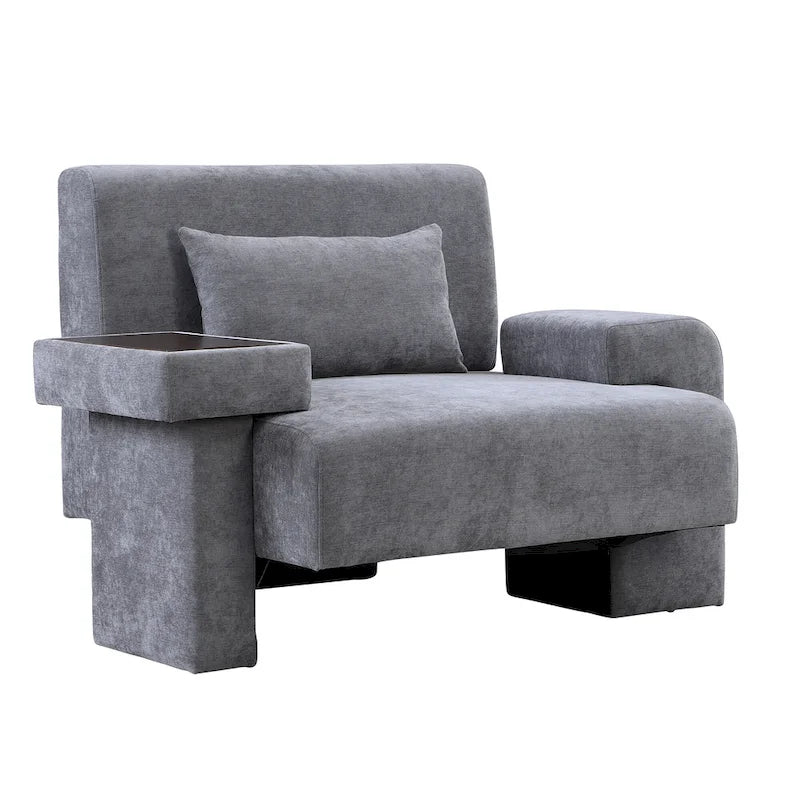 Polyester Oversized Armchair with Storage Asymmetrical Armrest and Modern Mid-Century Chair, 225lb Capacity