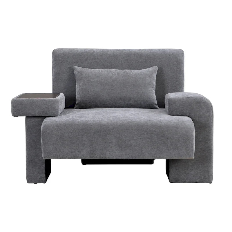 Polyester Oversized Armchair with Storage Asymmetrical Armrest and Modern Mid-Century Chair, 225lb Capacity