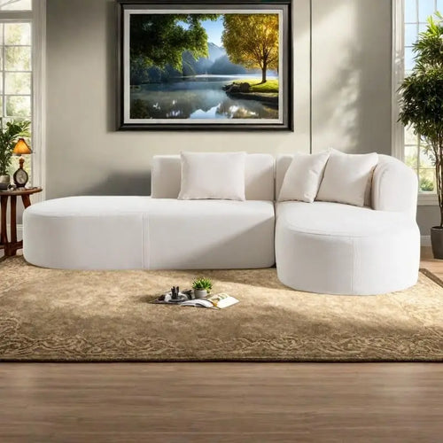 107.5 Polyester 4-Seat Corner Sofa with Curved Design and Wide Stitching