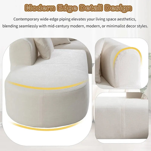 107.5 Polyester 4-Seat Corner Sofa with Curved Design and Wide Stitching