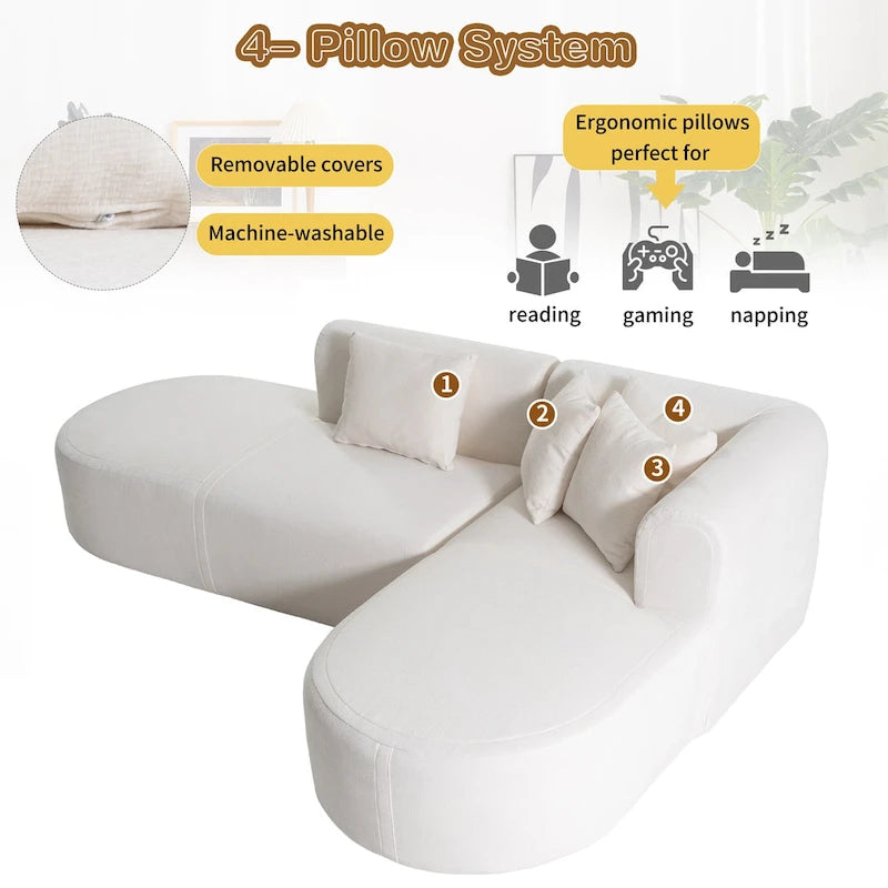 107.5 Polyester 4-Seat Corner Sofa with Curved Design and Wide Stitching