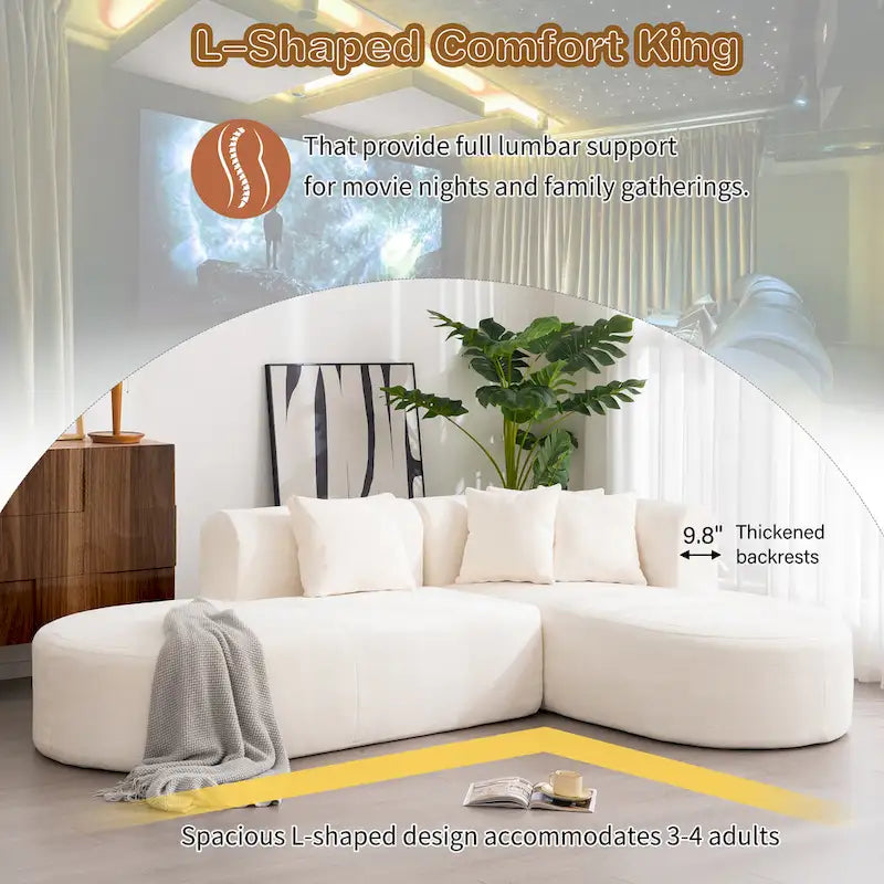 107.5 Polyester 4-Seat Corner Sofa with Curved Design and Wide Stitching