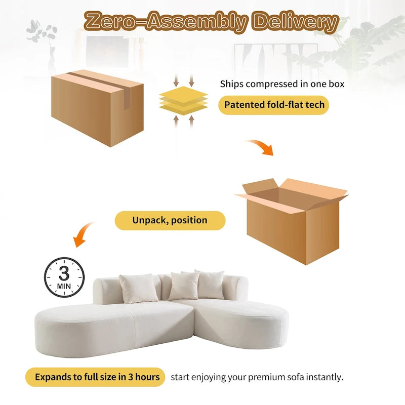 107.5 Polyester 4-Seat Corner Sofa with Curved Design and Wide Stitching