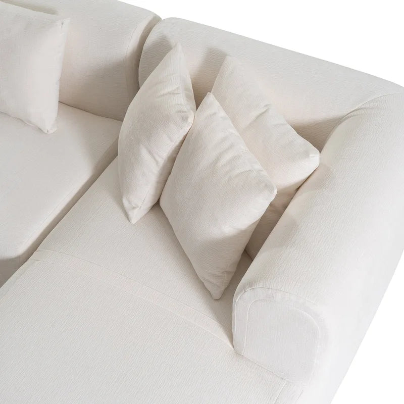 107.5 Polyester 4-Seat Corner Sofa with Curved Design and Wide Stitching