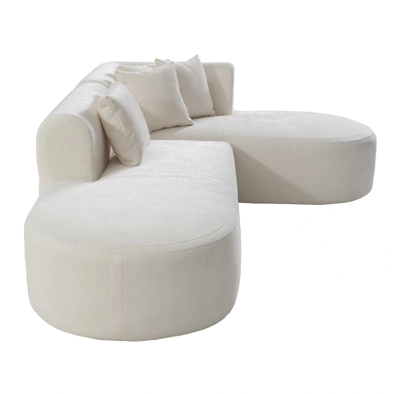107.5 Polyester 4-Seat Corner Sofa with Curved Design and Wide Stitching