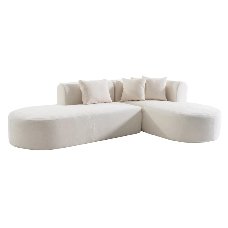 107.5 Polyester 4-Seat Corner Sofa with Curved Design and Wide Stitching