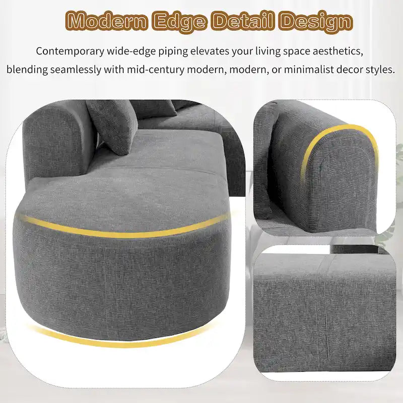 107.5 Polyester 4-Seat Corner Sofa with Curved Design and Wide Stitching