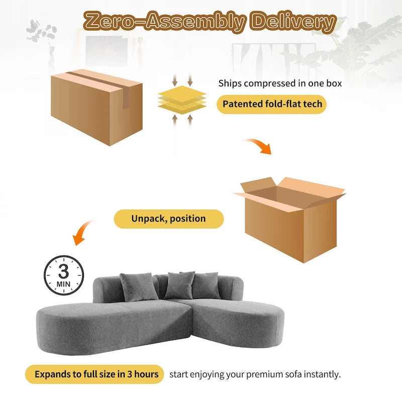107.5 Polyester 4-Seat Corner Sofa with Curved Design and Wide Stitching