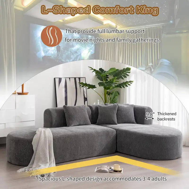 107.5 Polyester 4-Seat Corner Sofa with Curved Design and Wide Stitching