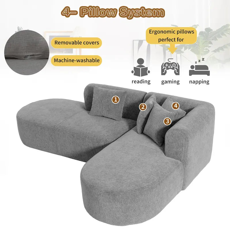 107.5 Polyester 4-Seat Corner Sofa with Curved Design and Wide Stitching
