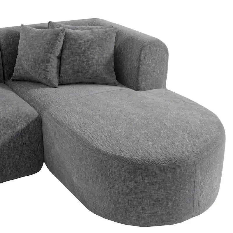 107.5 Polyester 4-Seat Corner Sofa with Curved Design and Wide Stitching