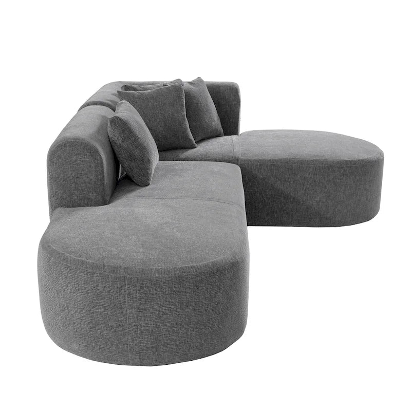107.5 Polyester 4-Seat Corner Sofa with Curved Design and Wide Stitching