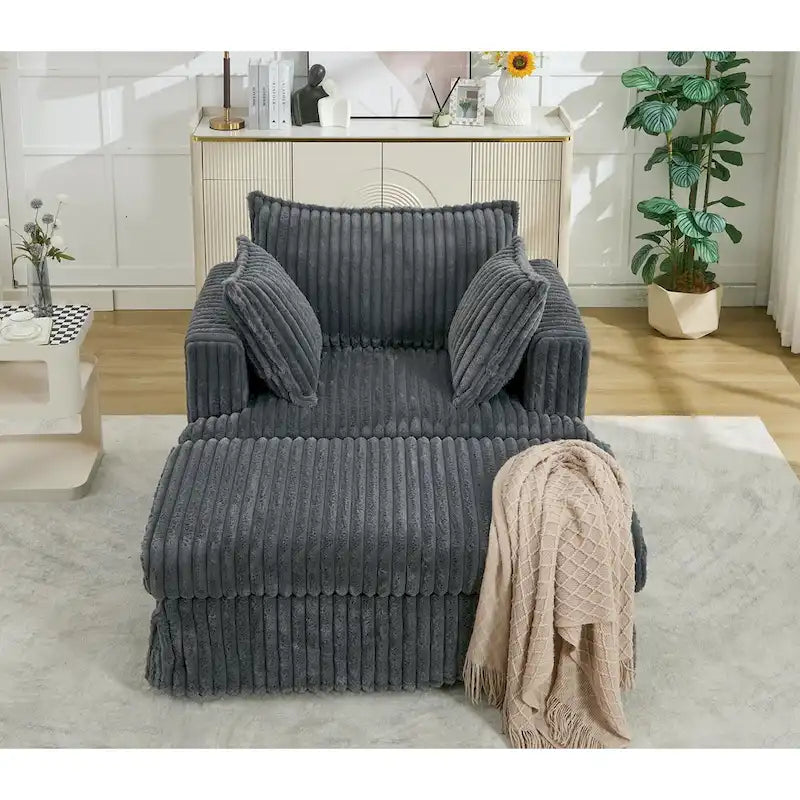Dark Gray Modern 47.8 Upholstered Oversized Chaise Longue Chair with Ottoman and Pillows