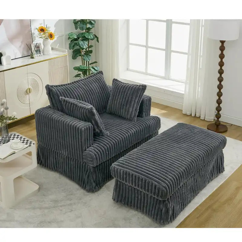 Dark Gray Modern 47.8 Upholstered Oversized Chaise Longue Chair with Ottoman and Pillows