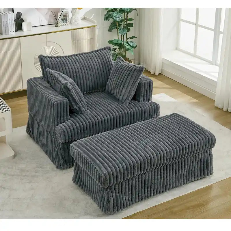 Dark Gray Modern 47.8 Upholstered Oversized Chaise Longue Chair with Ottoman and Pillows