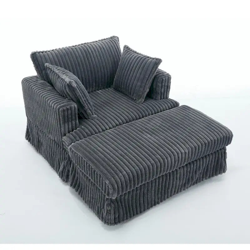 Dark Gray Modern 47.8 Upholstered Oversized Chaise Longue Chair with Ottoman and Pillows