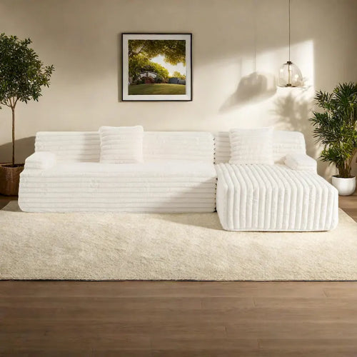 110 Faux Fur Cloud 3-Seater L-Shaped Sectional Sofa with Two Included Throw Pillows