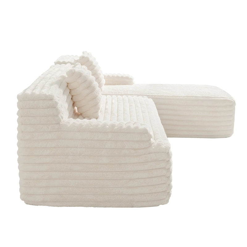 110 Faux Fur Cloud 3-Seater L-Shaped Sectional Sofa with Two Included Throw Pillows