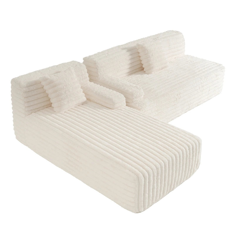 110 Faux Fur Cloud 3-Seater L-Shaped Sectional Sofa with Two Included Throw Pillows