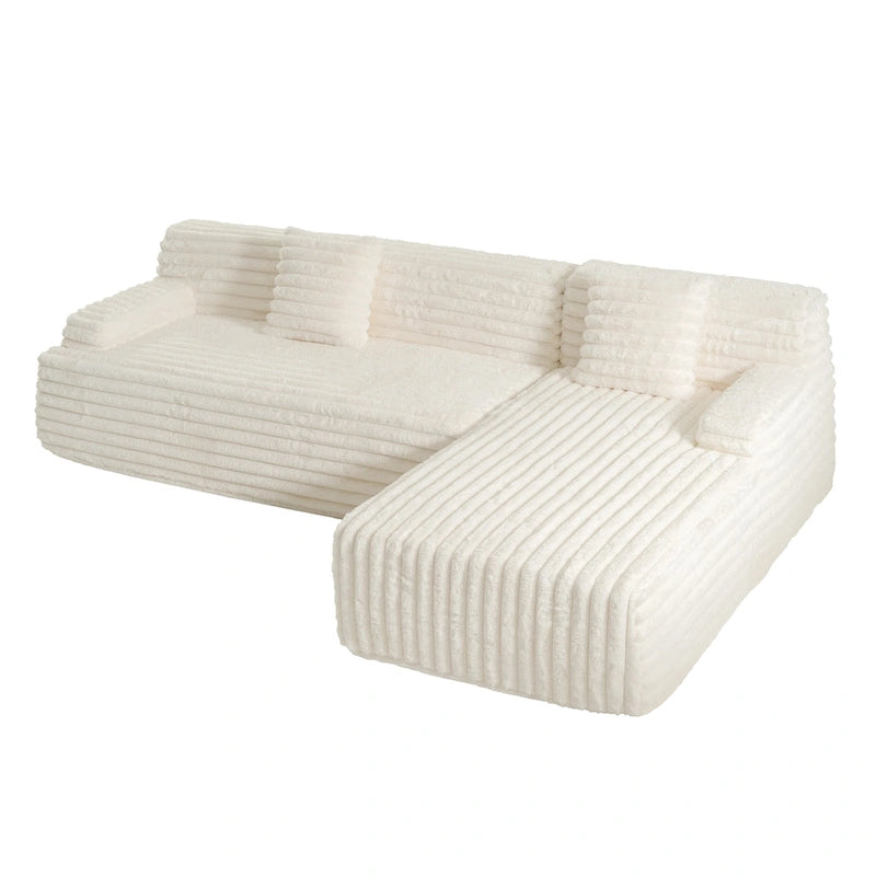 110 Faux Fur Cloud 3-Seater L-Shaped Sectional Sofa with Two Included Throw Pillows